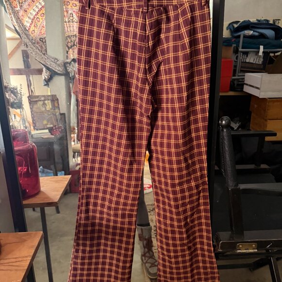 Forever 21 Plaid Flare Pants/Trousers - Maroon & Gold Check - Size XS - Picture 6 of 6
